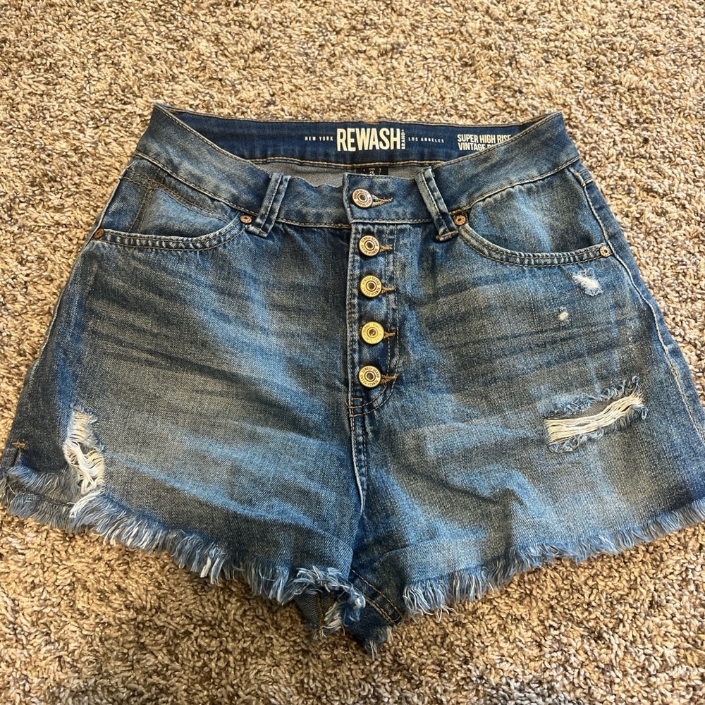 Rewash Blue Jean Shorts Distressed Frayed Hem